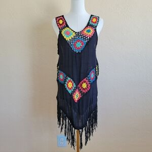 Rima | Multicolor Granny Square Fringe Tunic